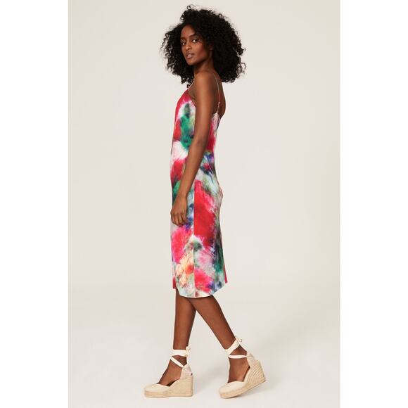 Adam Lippes Watercolor Blurred Floral Print Satin Slip Midi Dress Size 4 - Picture 2 of 16